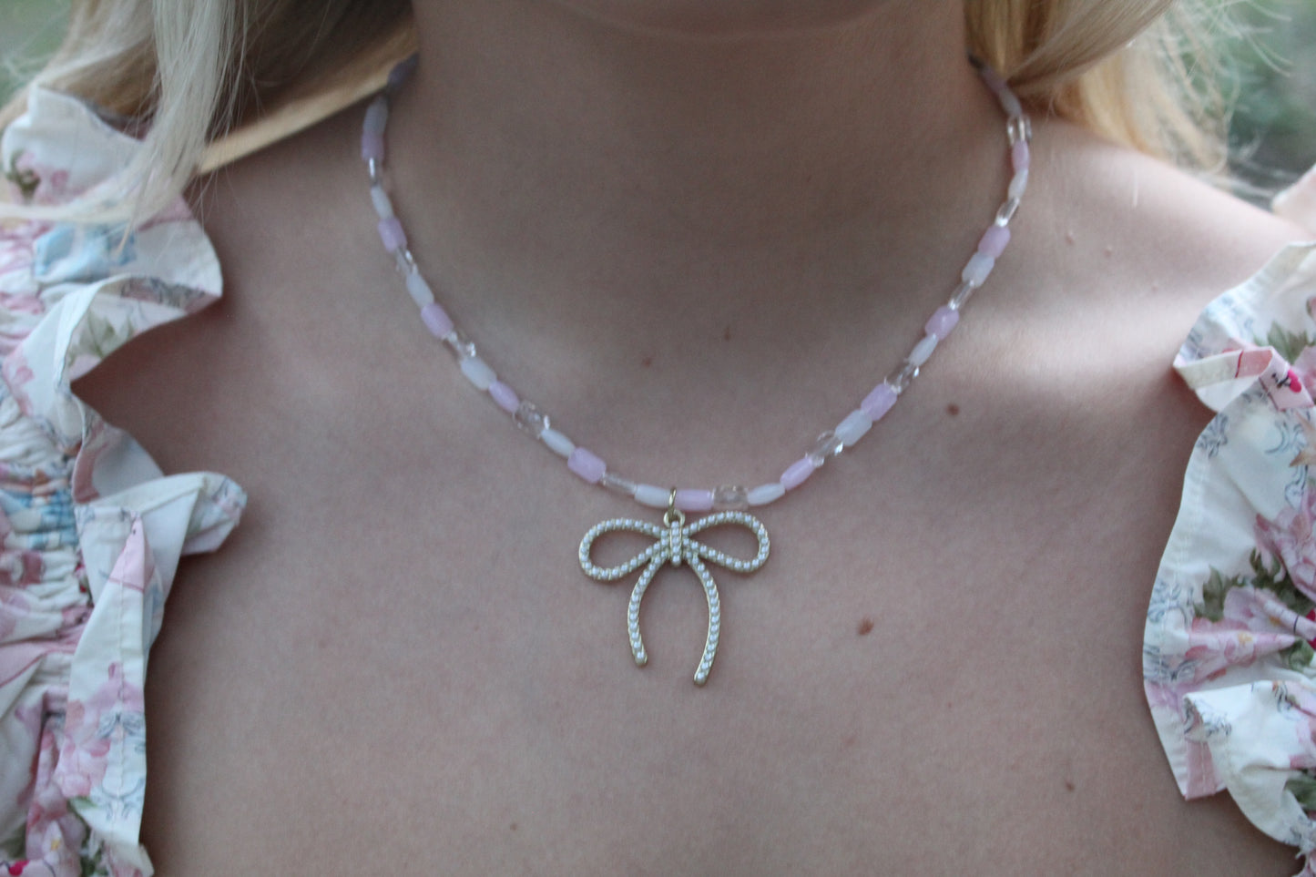 Pearl Bow Charm Necklace