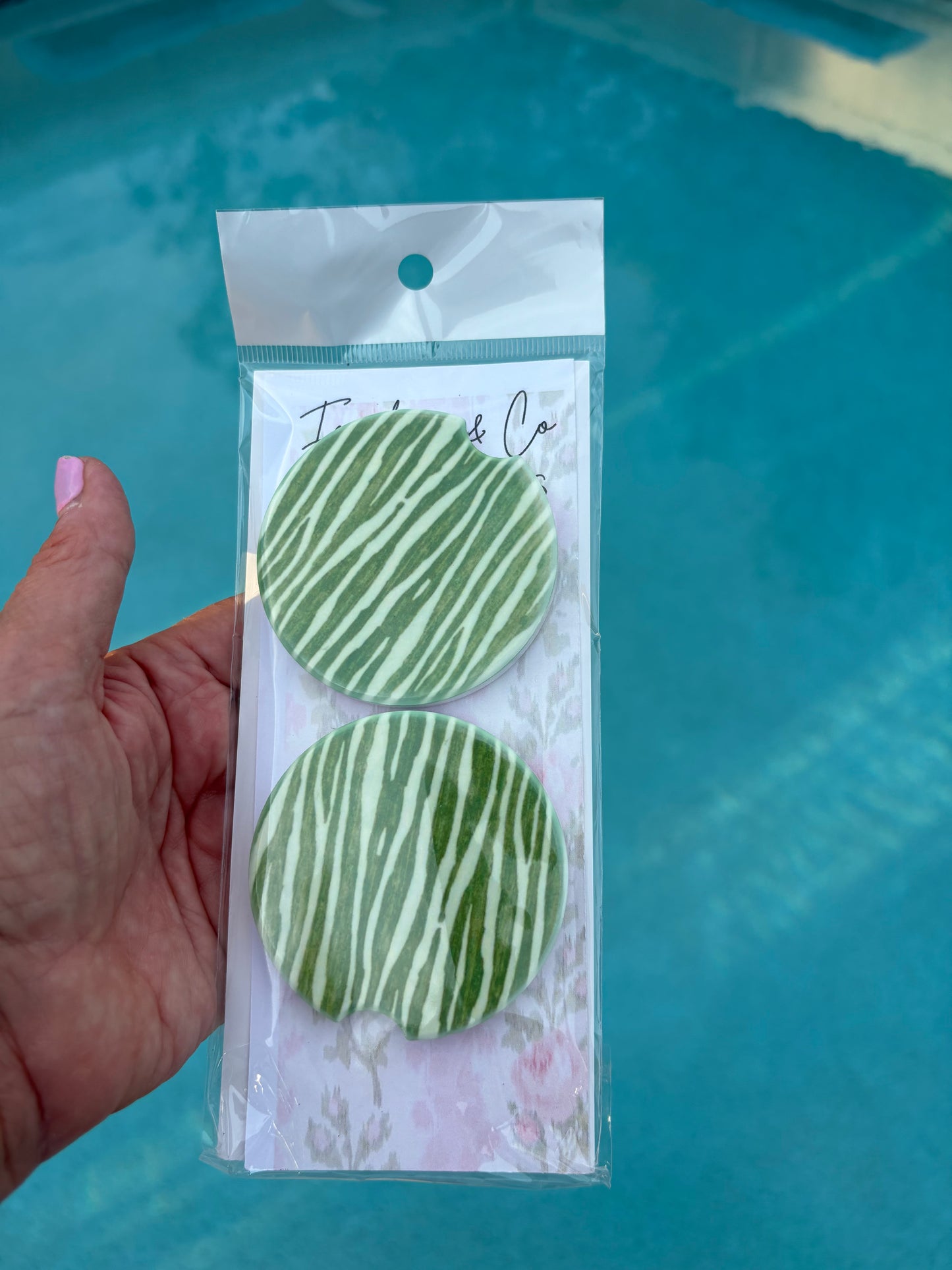 Green Zebra Print Car Coaster