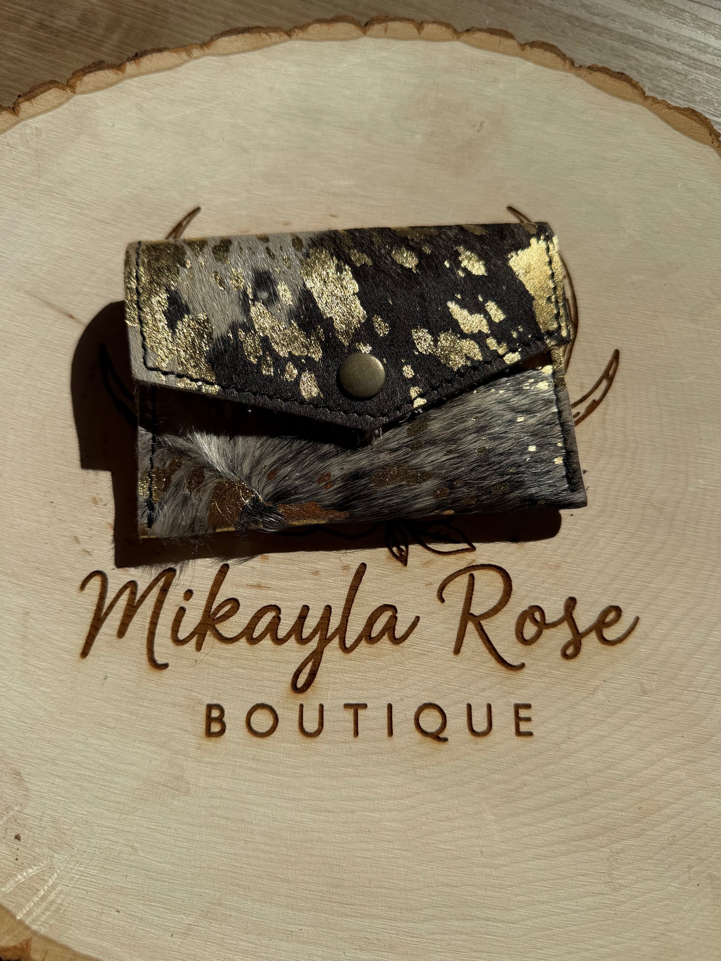 Grey and Gold Cowhide Cardholder