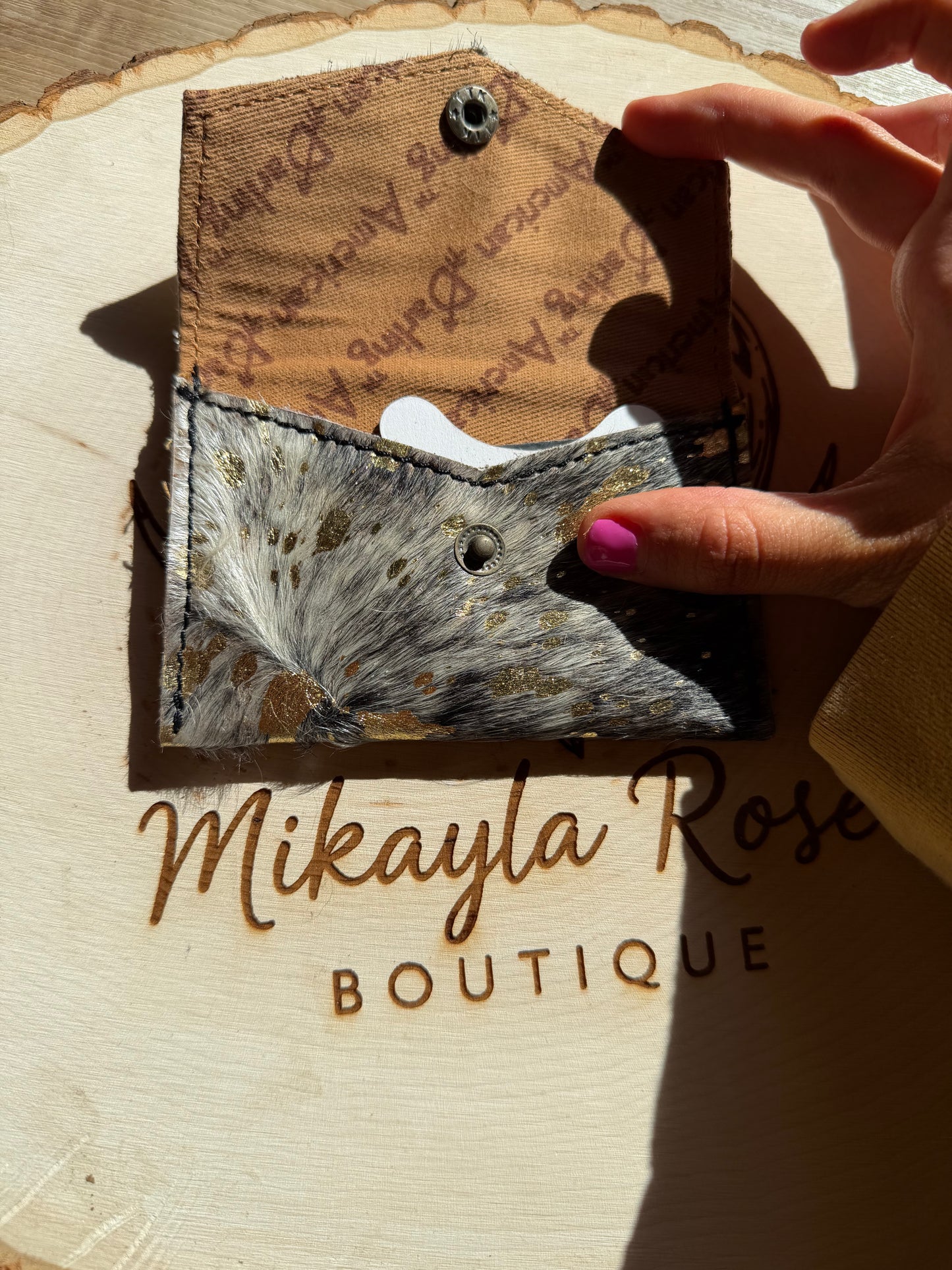 Grey and Gold Cowhide Cardholder